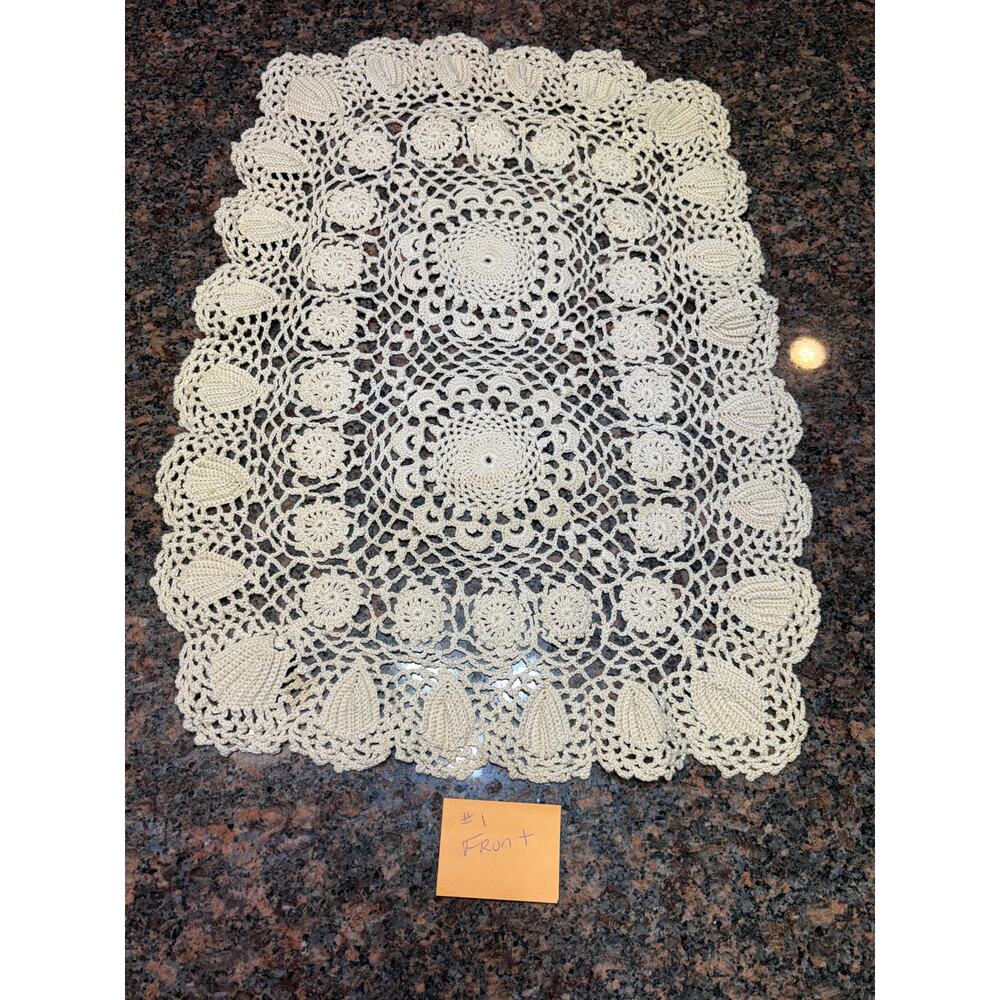 Vintage Handmade Lace Doily Rectangle 17"x12"Set of 2